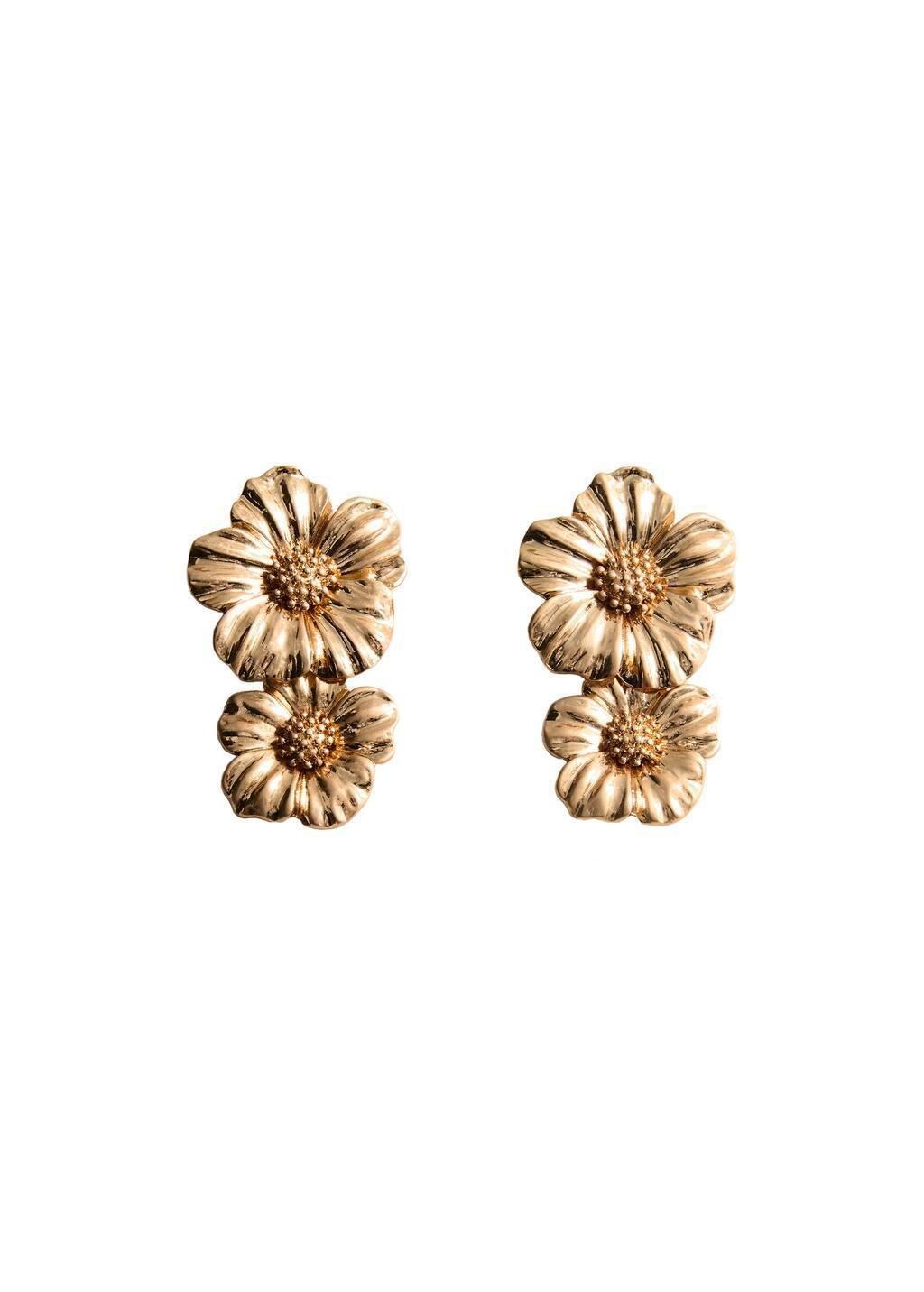 Gold Hanging Floral Earrings, Gold, large image number 2
