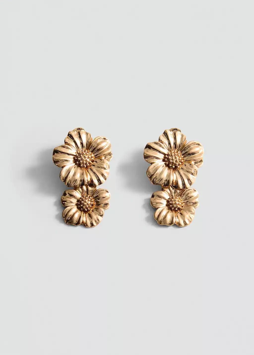 Gold Hanging Floral Earrings, Gold, large image number 3