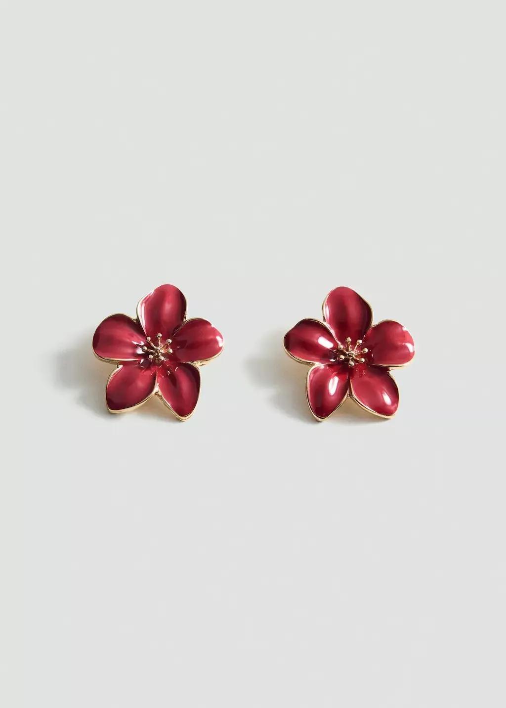 Red Floral Earrings, Red, large image number 3