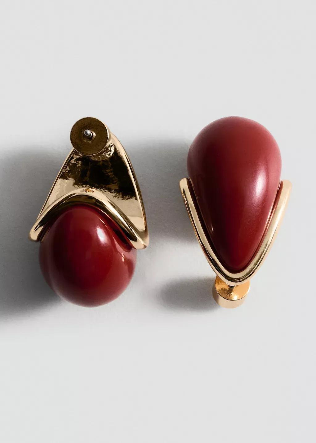 Red Transparent Bead Earrings, Red, large image number 1