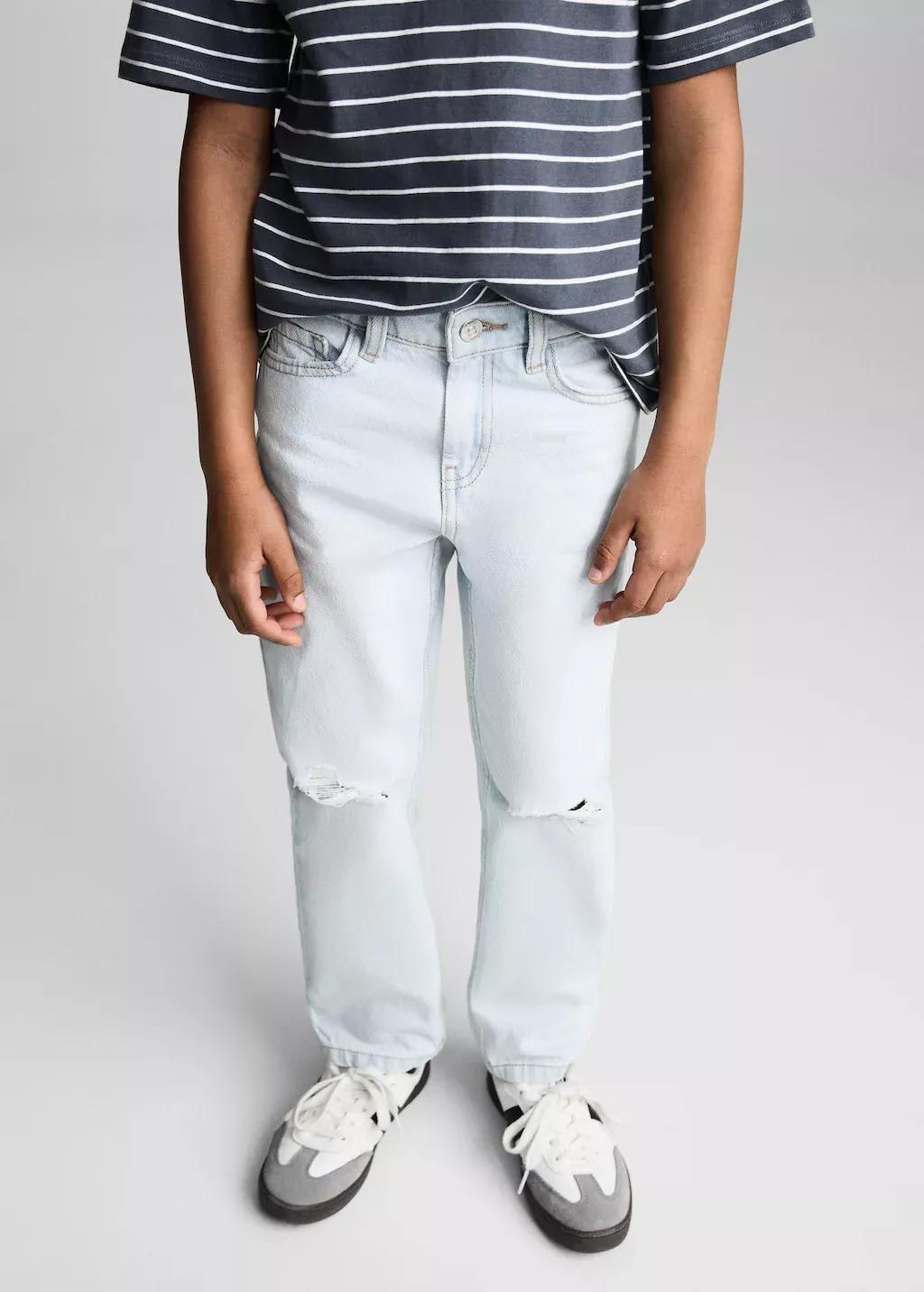 Blue Decorative Ripped Jeans, Kids Boy, , medium