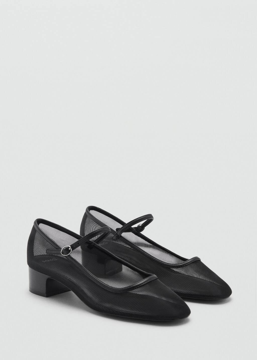 Black Mesh Shoes With Buckle Strap, , large image number 0
