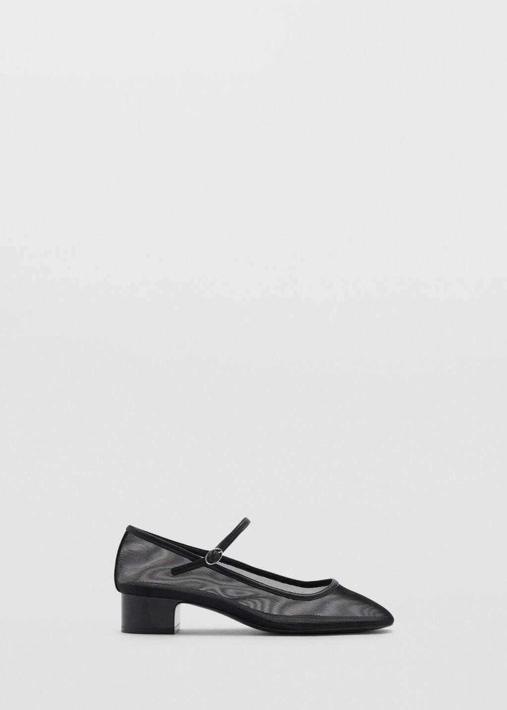 Black Mesh Shoes With Buckle Strap, , large image number 4