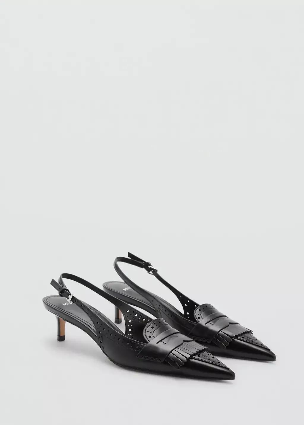 Black Fringe-Heel Shoes, , medium