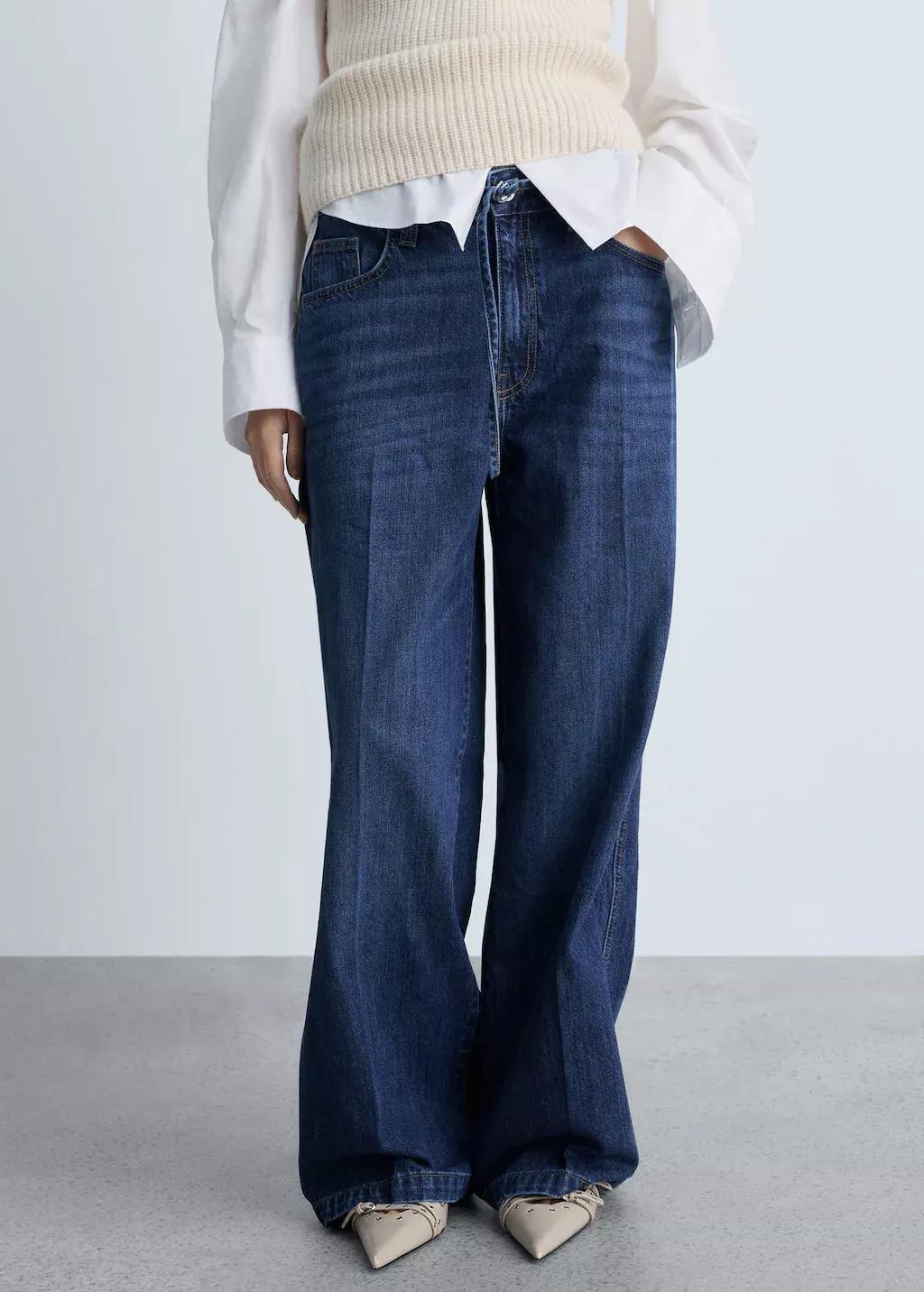 Blue Wideleg Jeans With Belt, , medium