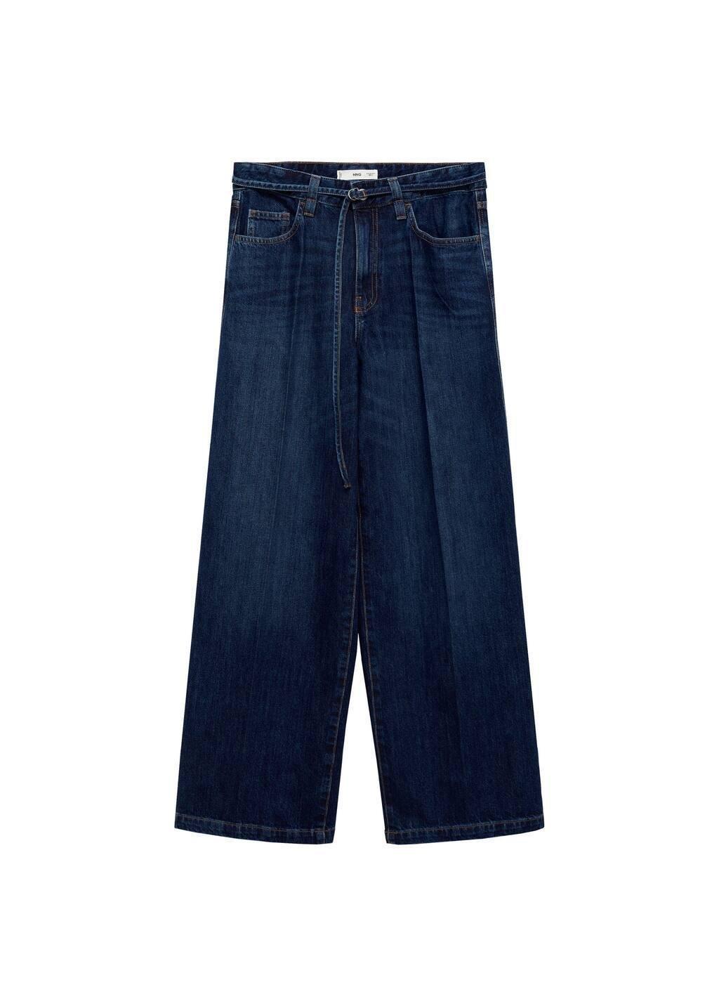 Blue Wideleg Jeans With Belt, , large image number 2