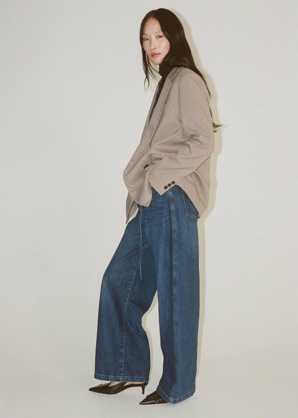 Blue Wideleg Jeans With Belt, , large image number 3