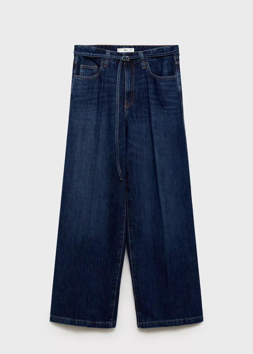 Blue Wideleg Jeans With Belt, , large image number 4