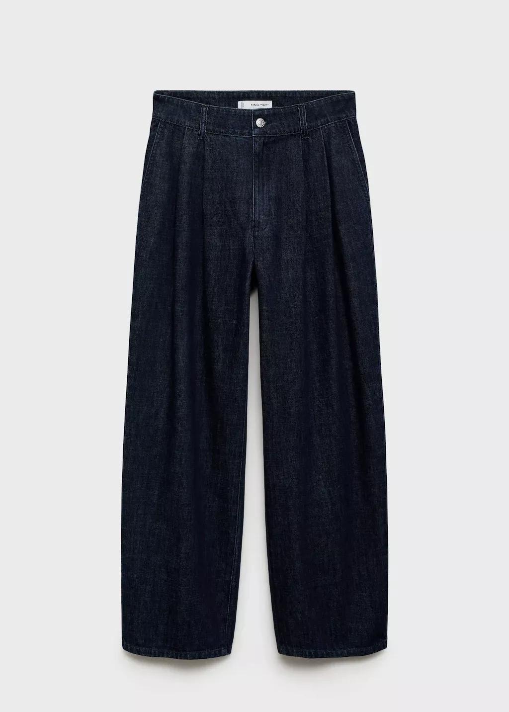 Blue Rinse-Wash Wideleg Jeans With Pleats, , large image number 4