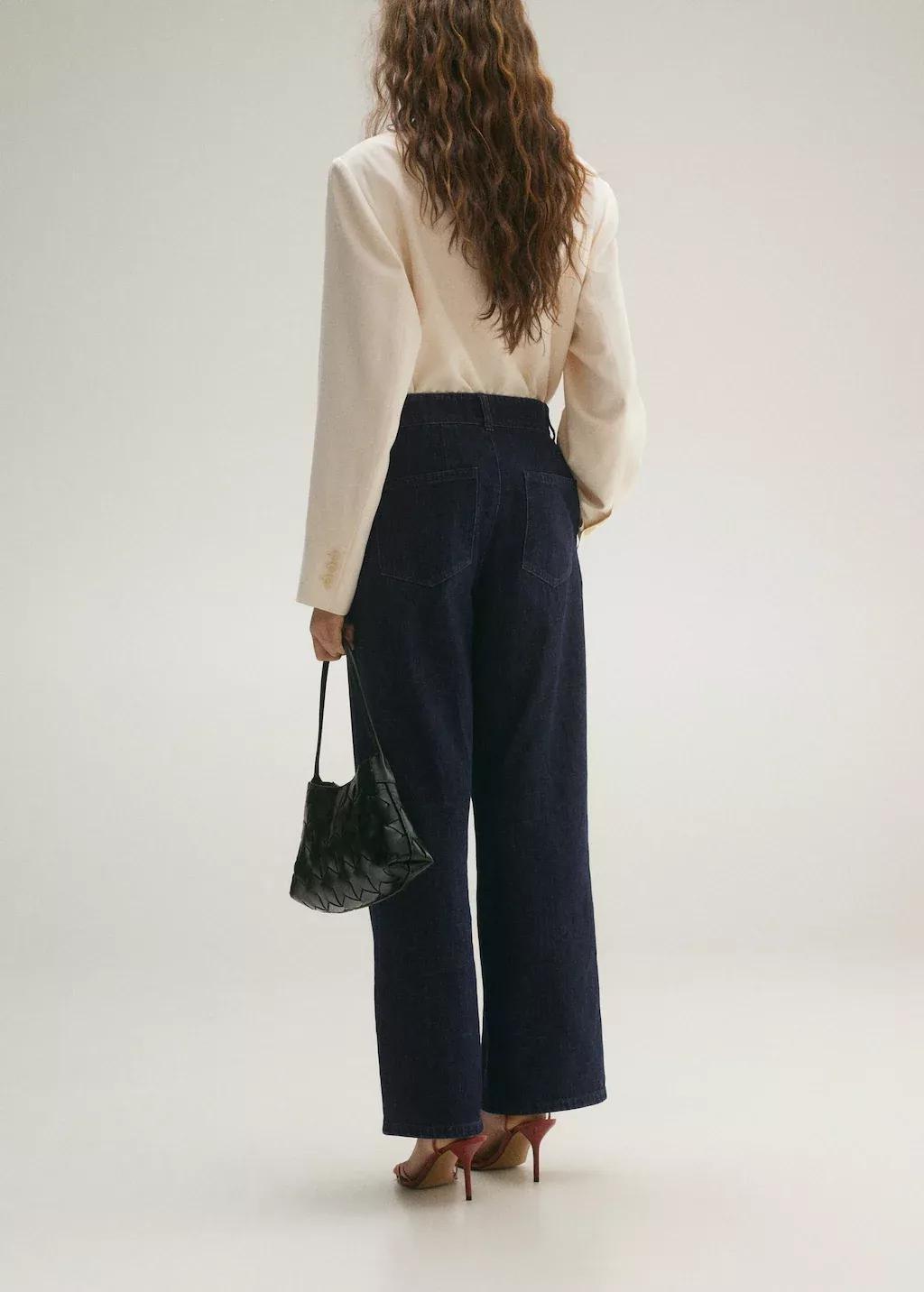 Blue Rinse-Wash Wideleg Jeans With Pleats, , large image number 5