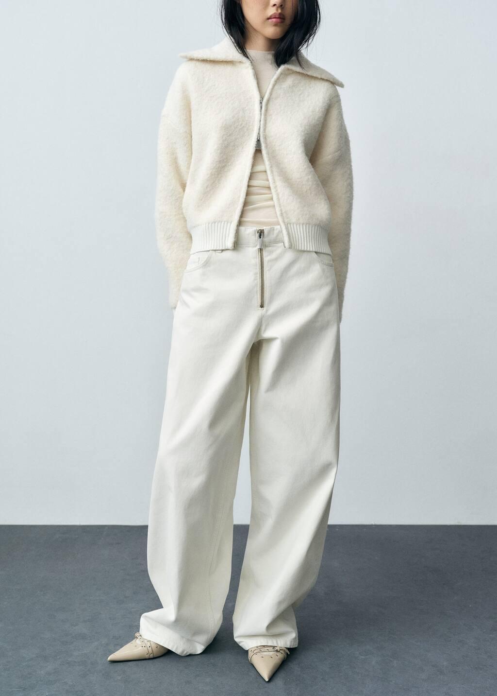 Grey Lt Pastel Wideleg Jeans With Zip, , medium