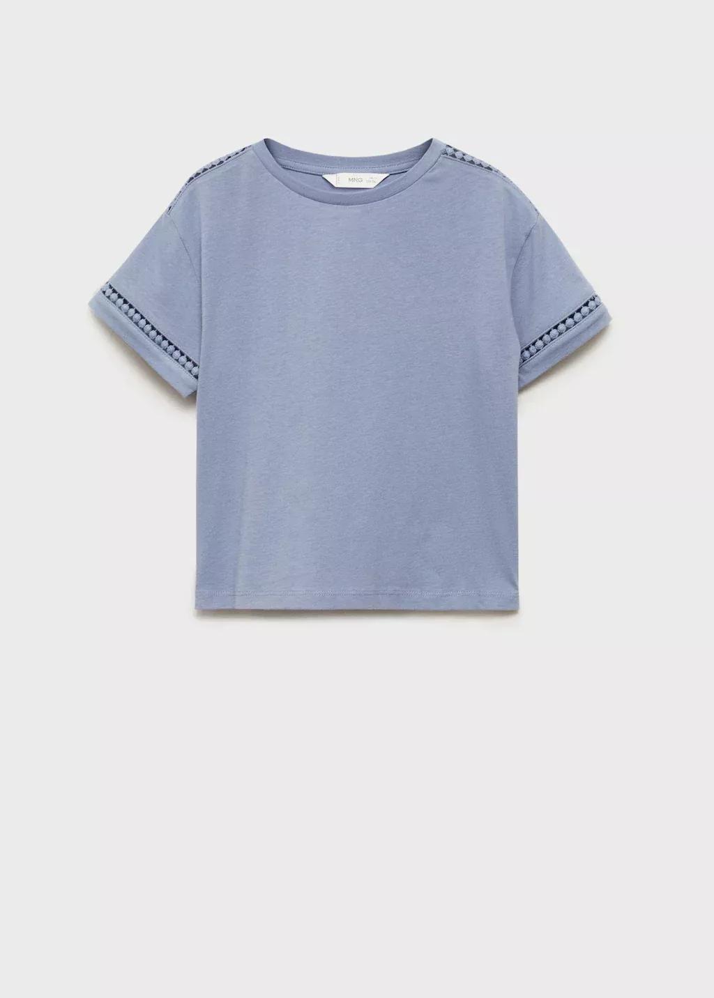Blue Openwork Details T-Shirt, Kids Girl, , large image number 0