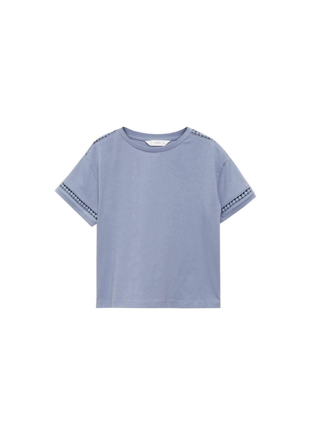 Blue Openwork Details T-Shirt, Kids Girl, , large image number 3