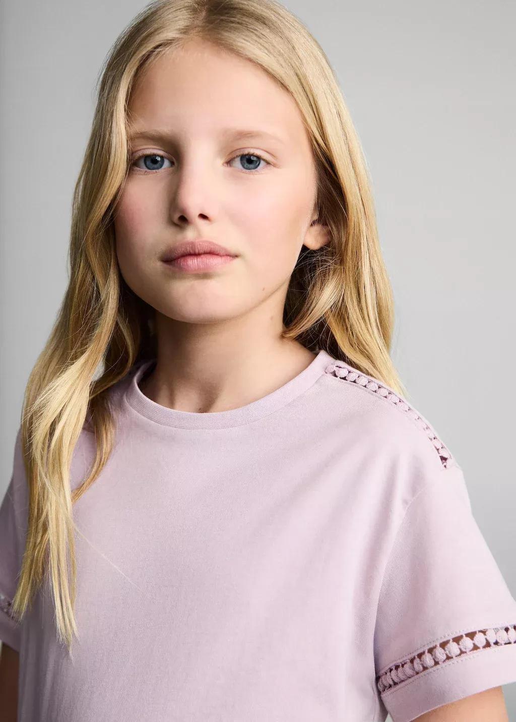 Pink Openwork Details T-Shirt, Kids Girl, , large image number 1