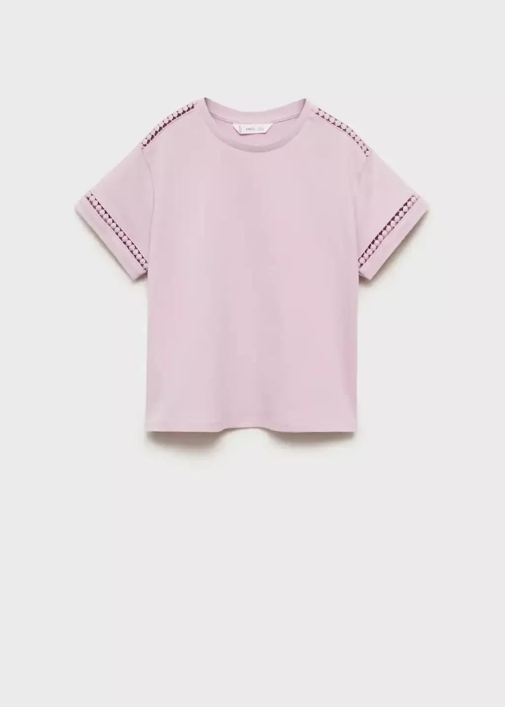 Pink Openwork Details T-Shirt, Kids Girl, , large image number 4