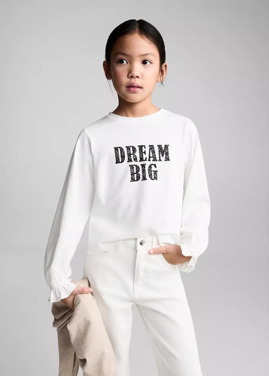 White Message Cotton T-Shirt, Kids Girl, , medium