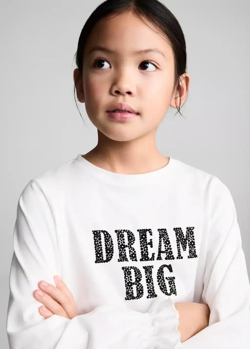 White Message Cotton T-Shirt, Kids Girl, , large image number 1
