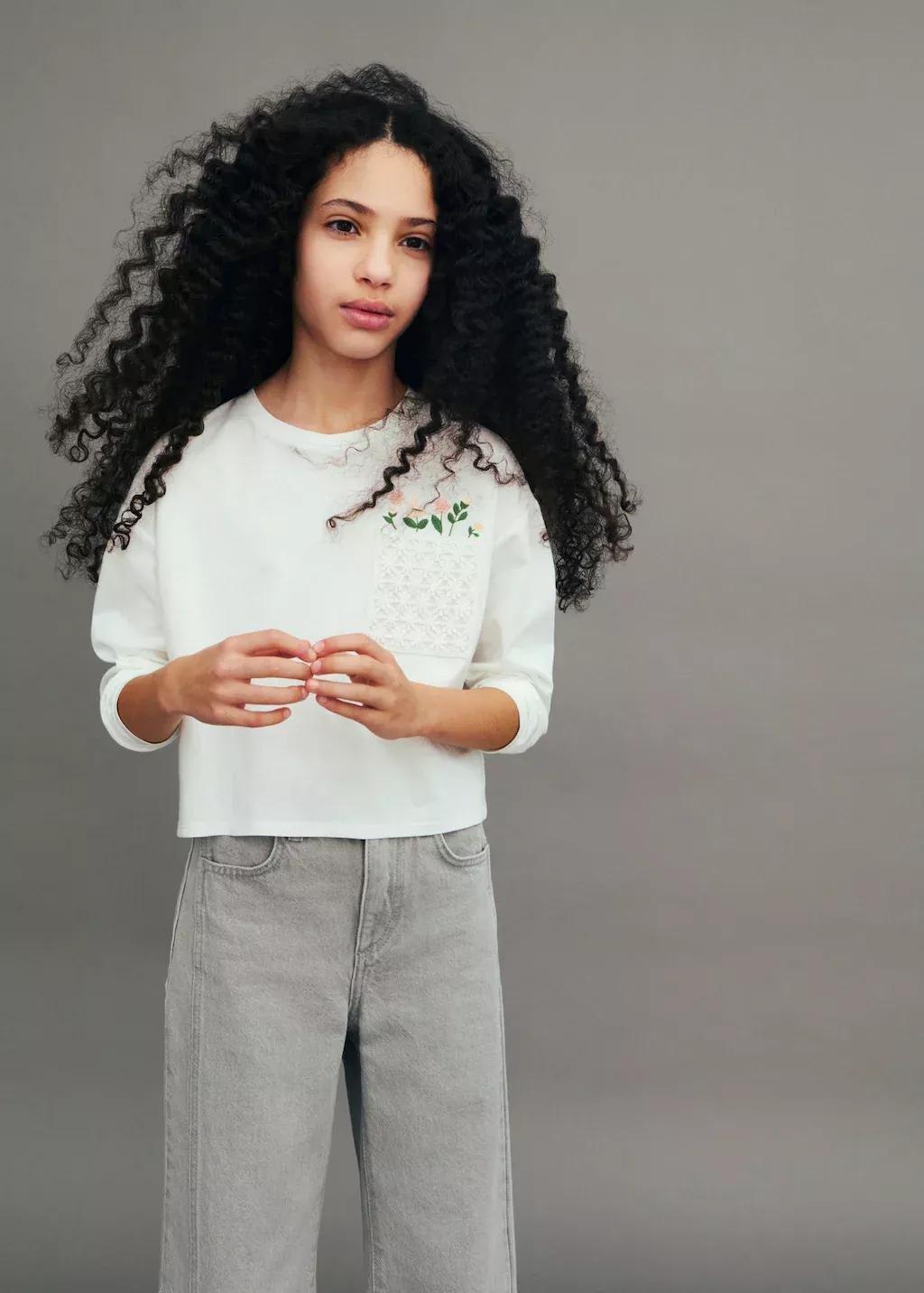 White Embroidered Detail T-Shirt, Kids Girl, , large image number 3