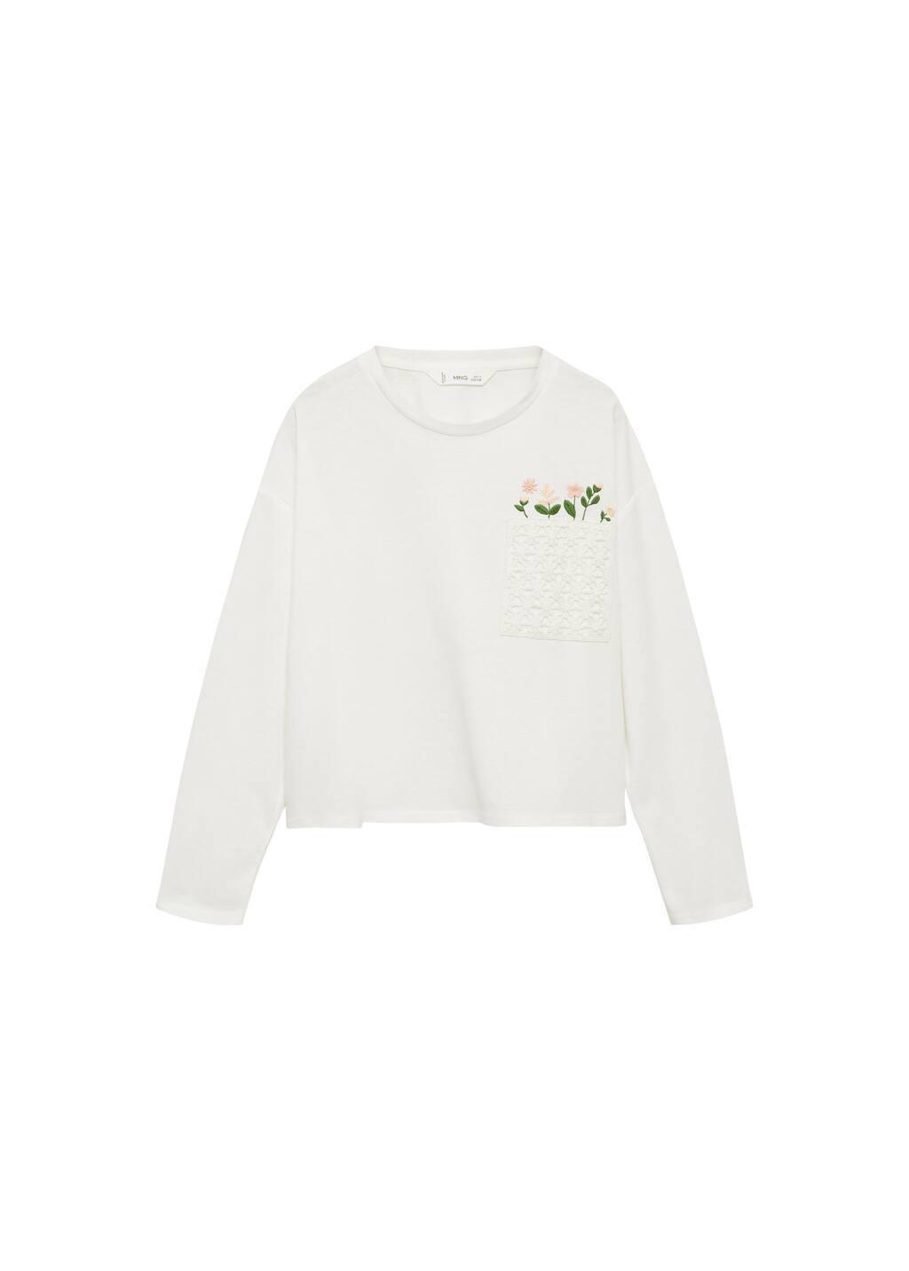 White Embroidered Detail T-Shirt, Kids Girl, , large image number 4
