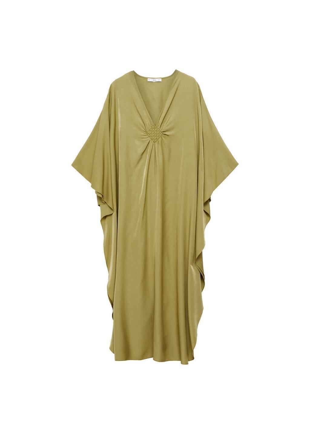 Green Flared-Sleeve Satin Dress, , large image number 2