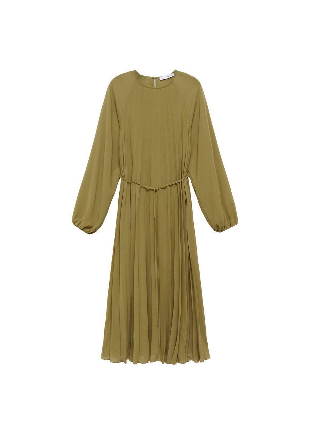 Green Pleated Dress With Bow Belt, , large image number 2