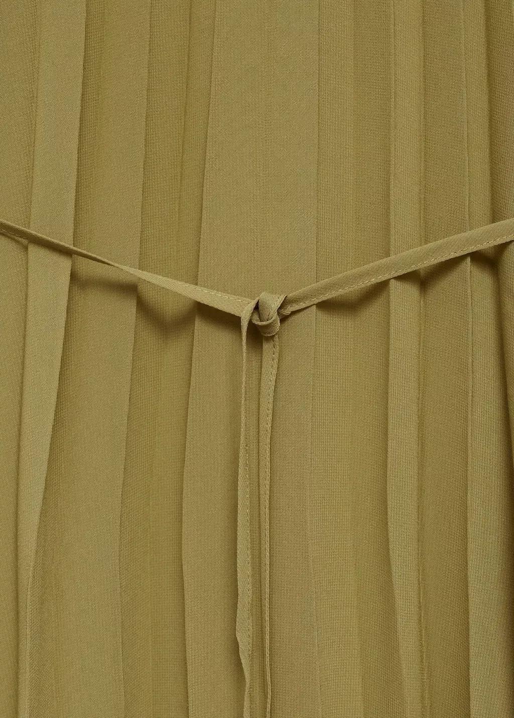 Green Pleated Dress With Bow Belt, , large image number 3