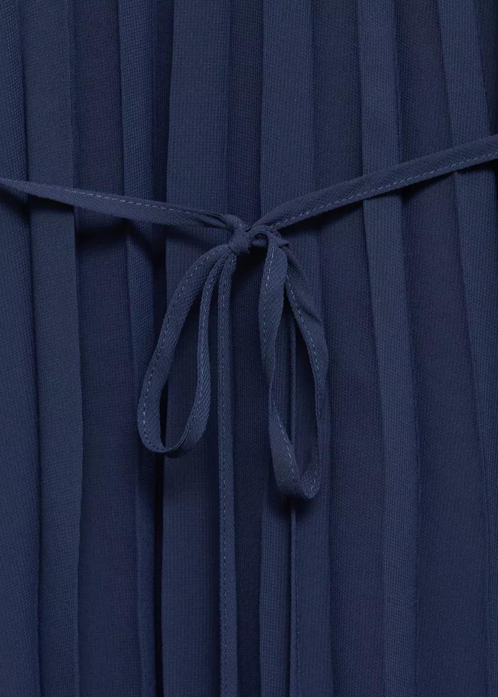 Navy Pleated Dress With Bow Belt, , large image number 5