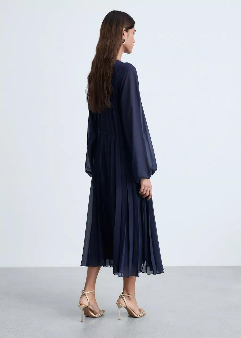Navy Pleated Dress With Bow Belt, , large image number 6