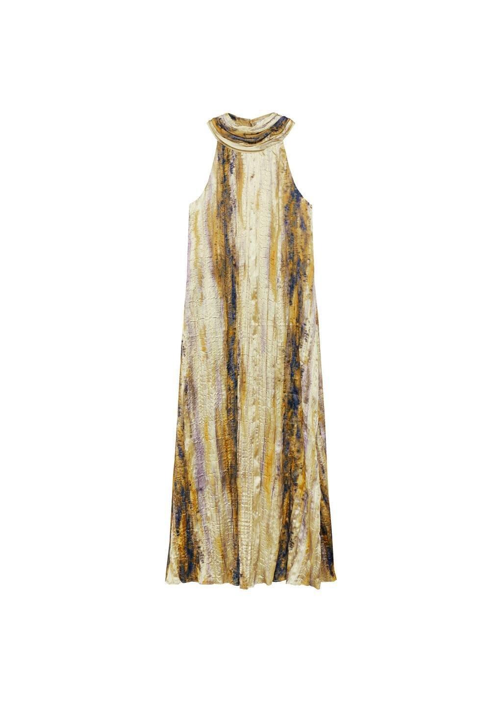 Yellow Long Satin Textured Dress, , large image number 2