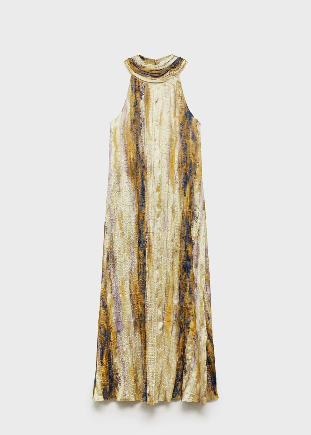 Yellow Long Satin Textured Dress, , large image number 4