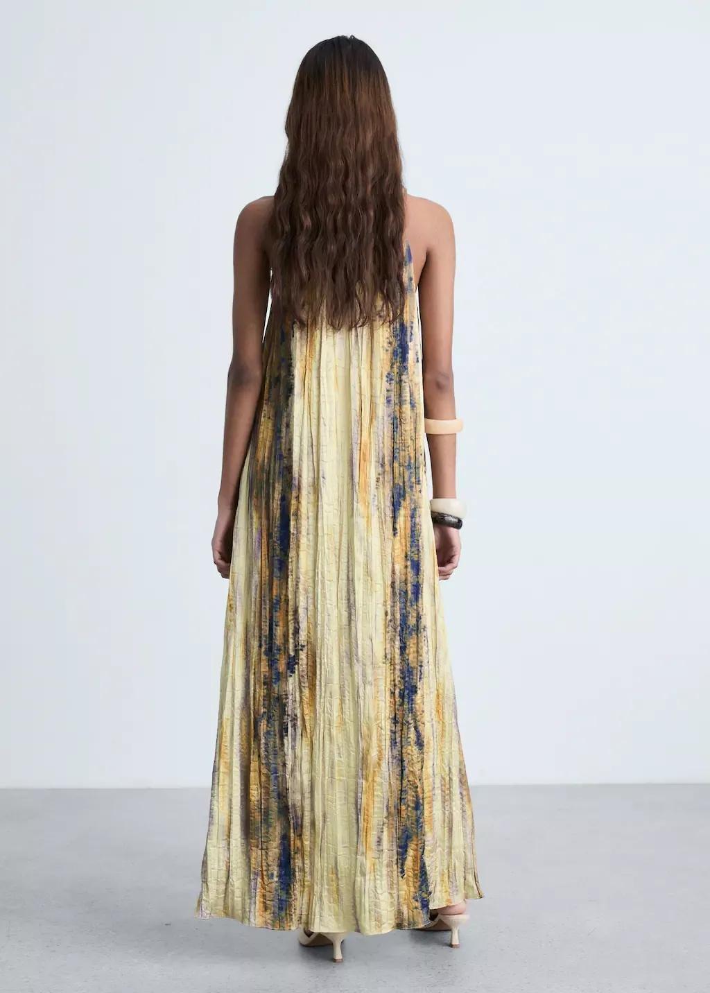 Yellow Long Satin Textured Dress, , large image number 6