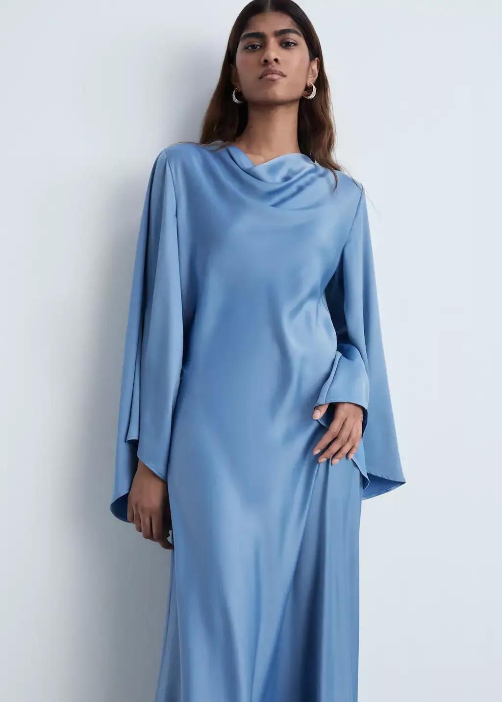 Blue Long Satin Dress, , large image number 0