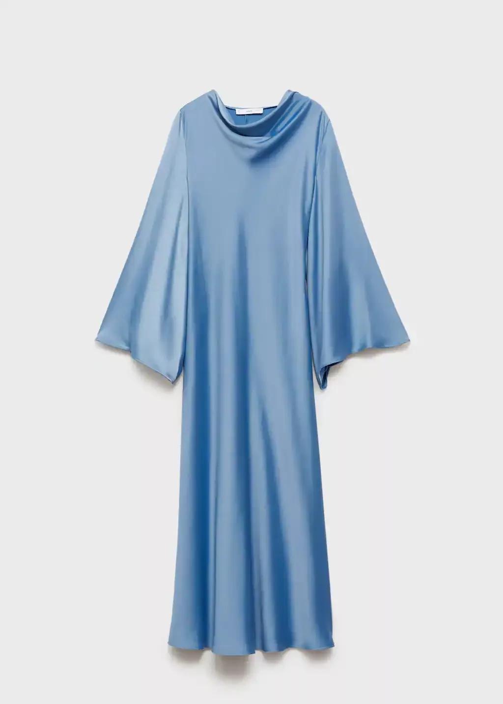 Blue Long Satin Dress, , large image number 4