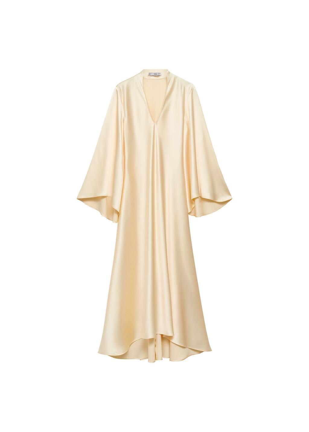 Gold V-Neck Dress With Flared Sleeves, , large image number 2