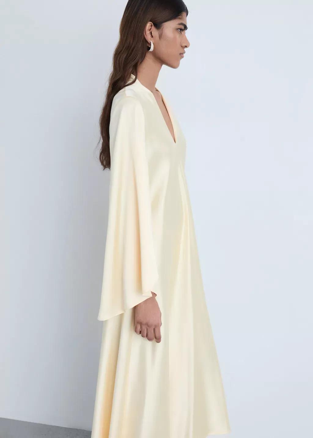 Gold V-Neck Dress With Flared Sleeves, , large image number 3
