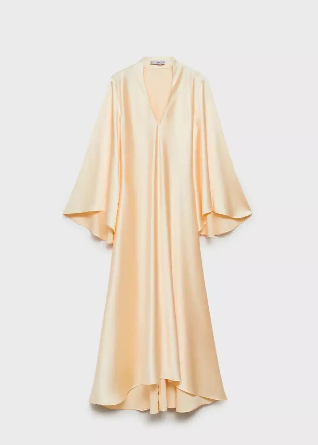 Gold V-Neck Dress With Flared Sleeves, , large image number 4