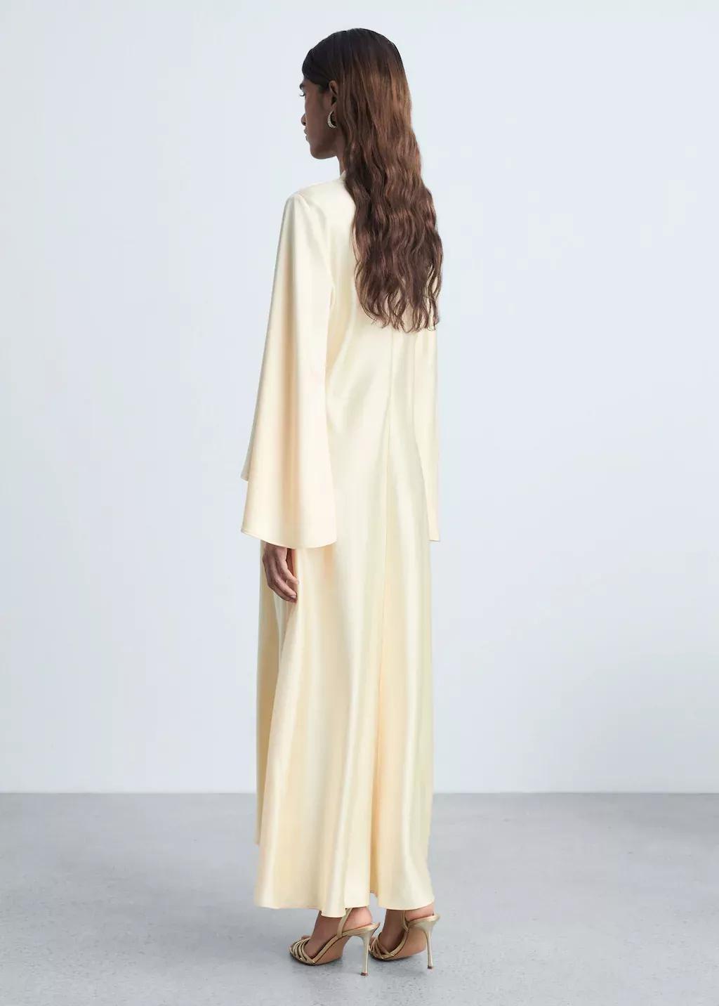 Gold V-Neck Dress With Flared Sleeves, , large image number 6