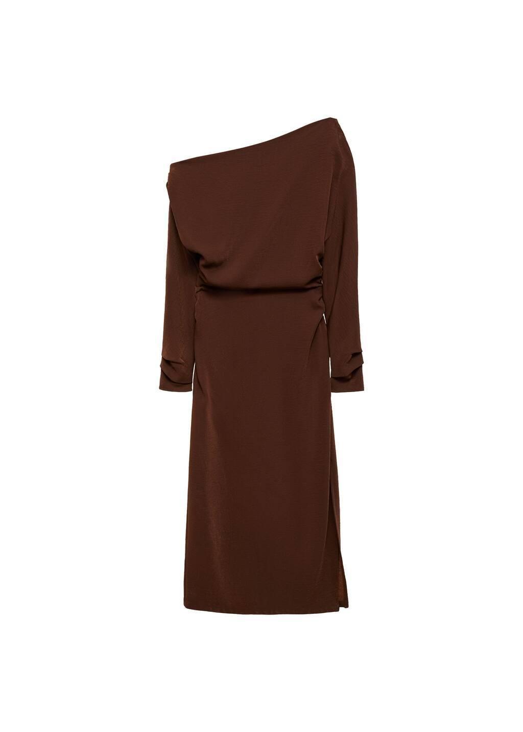 Brown Asymmetrical Dress With Gathered Sides, , large image number 2