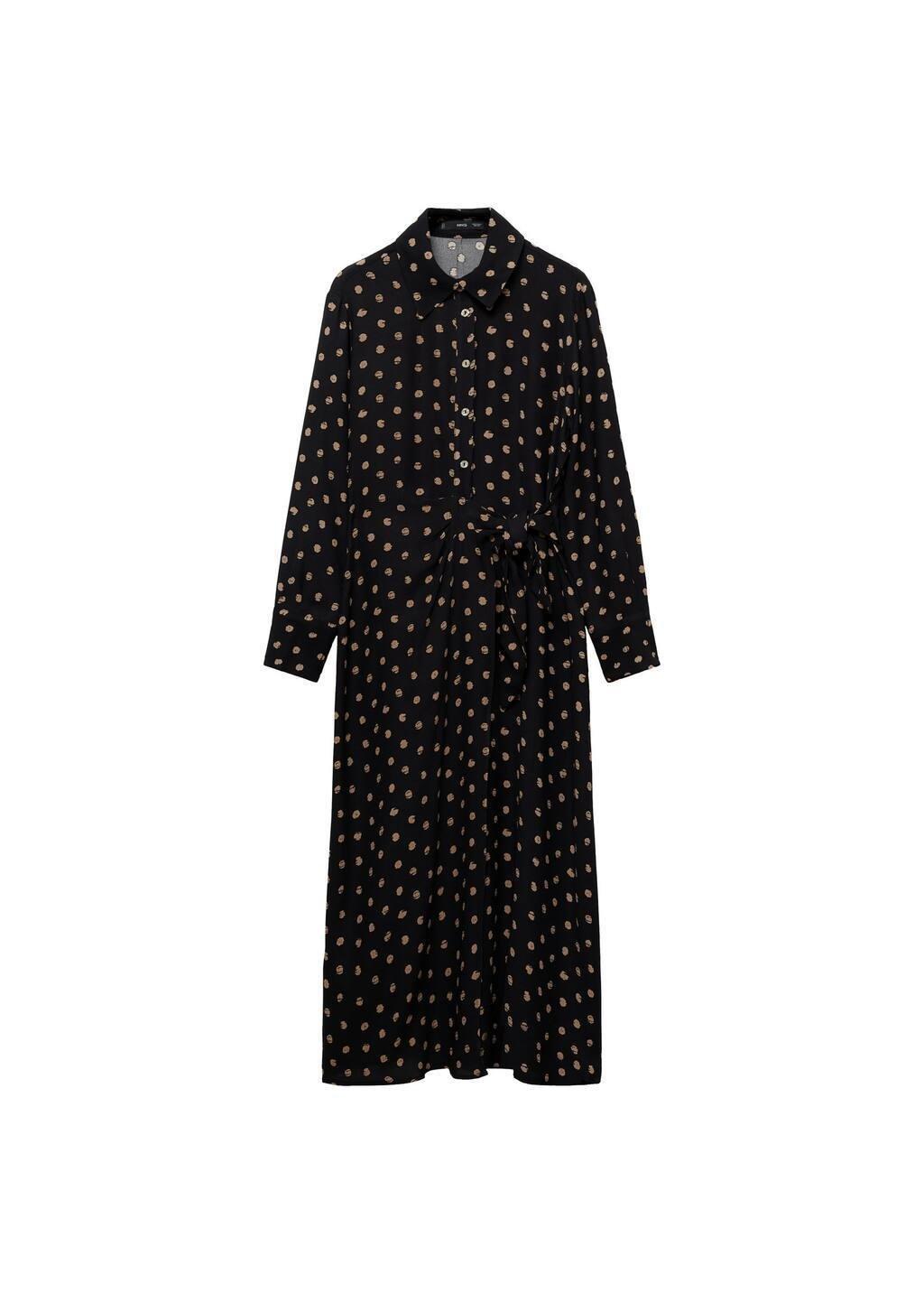 Black Polka Dot Shirt Dress With Knot Detail, , large image number 2