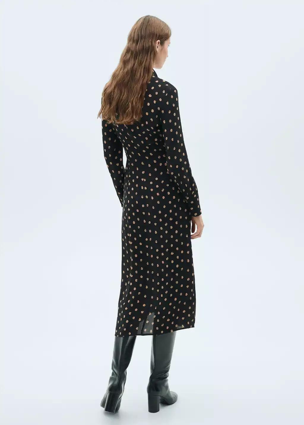 Black Polka Dot Shirt Dress With Knot Detail, , large image number 5