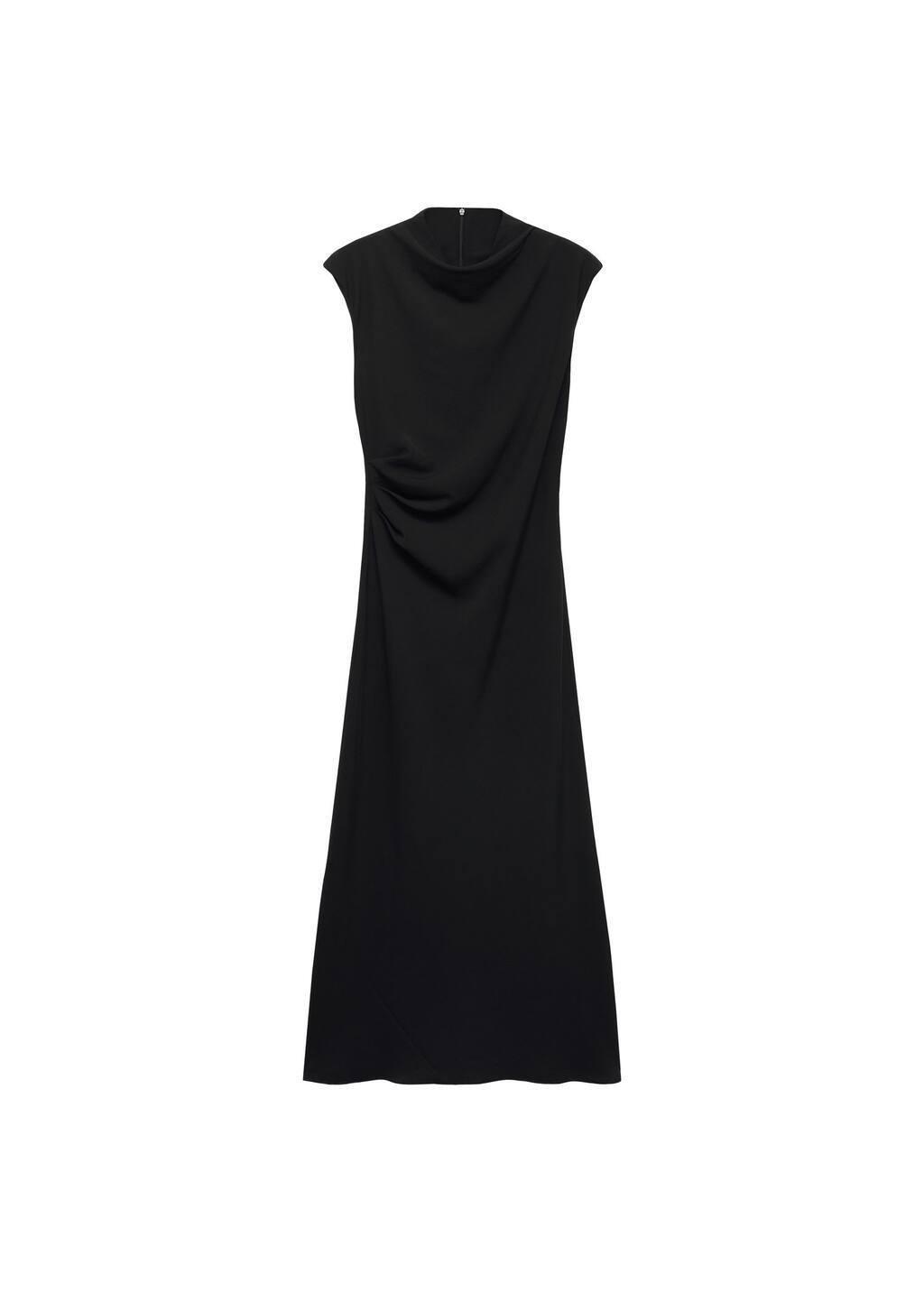 Black A-Line Dress With Draped Waist, , large image number 2