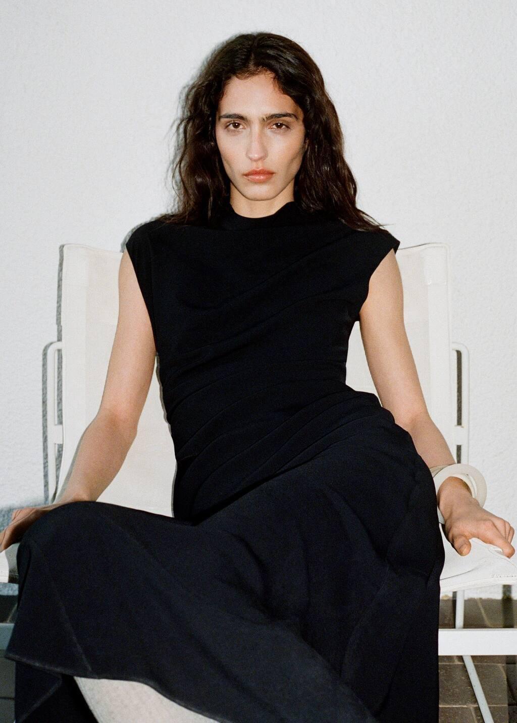 Black A-Line Dress With Draped Waist, , large image number 4