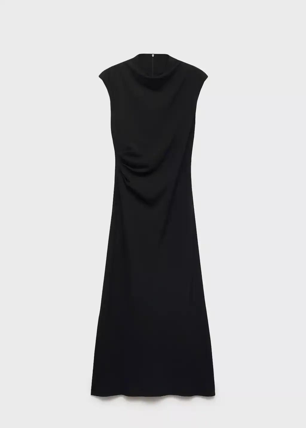 Black A-Line Dress With Draped Waist, , large image number 5