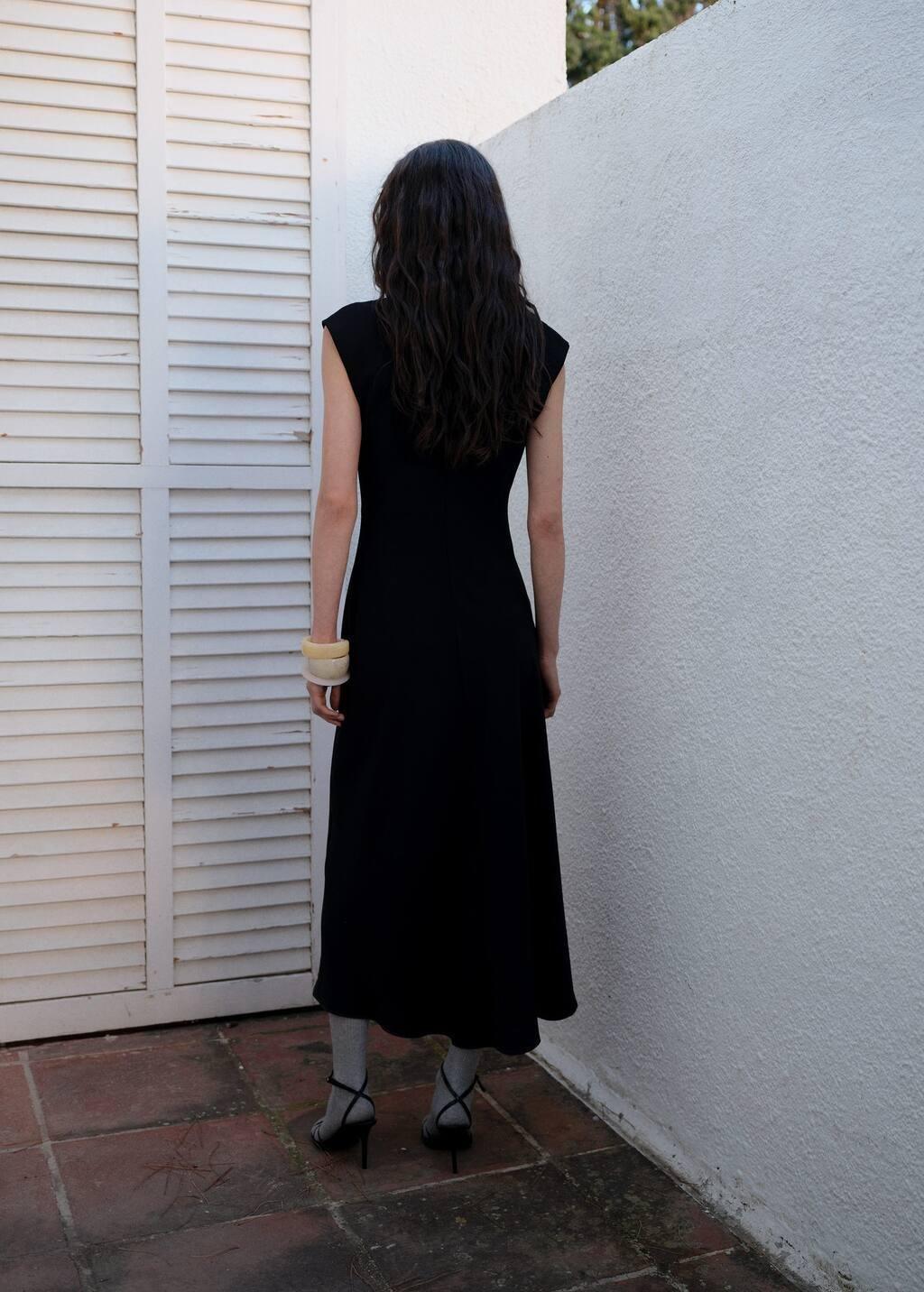Black A-Line Dress With Draped Waist, , large image number 6