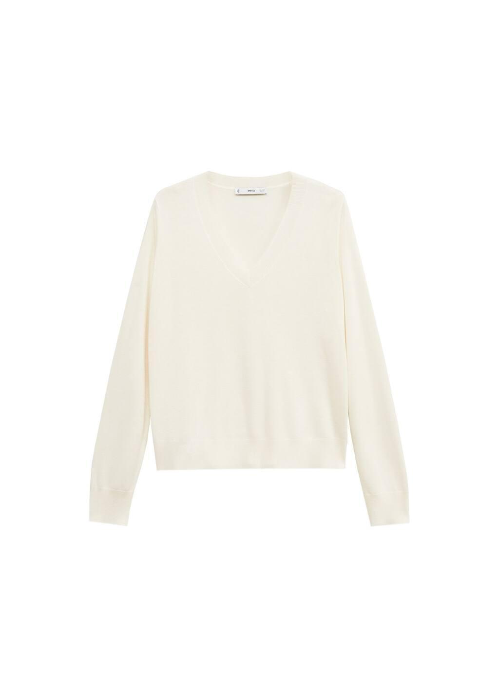 Beige V-Neck Knit Sweater, , large image number 2