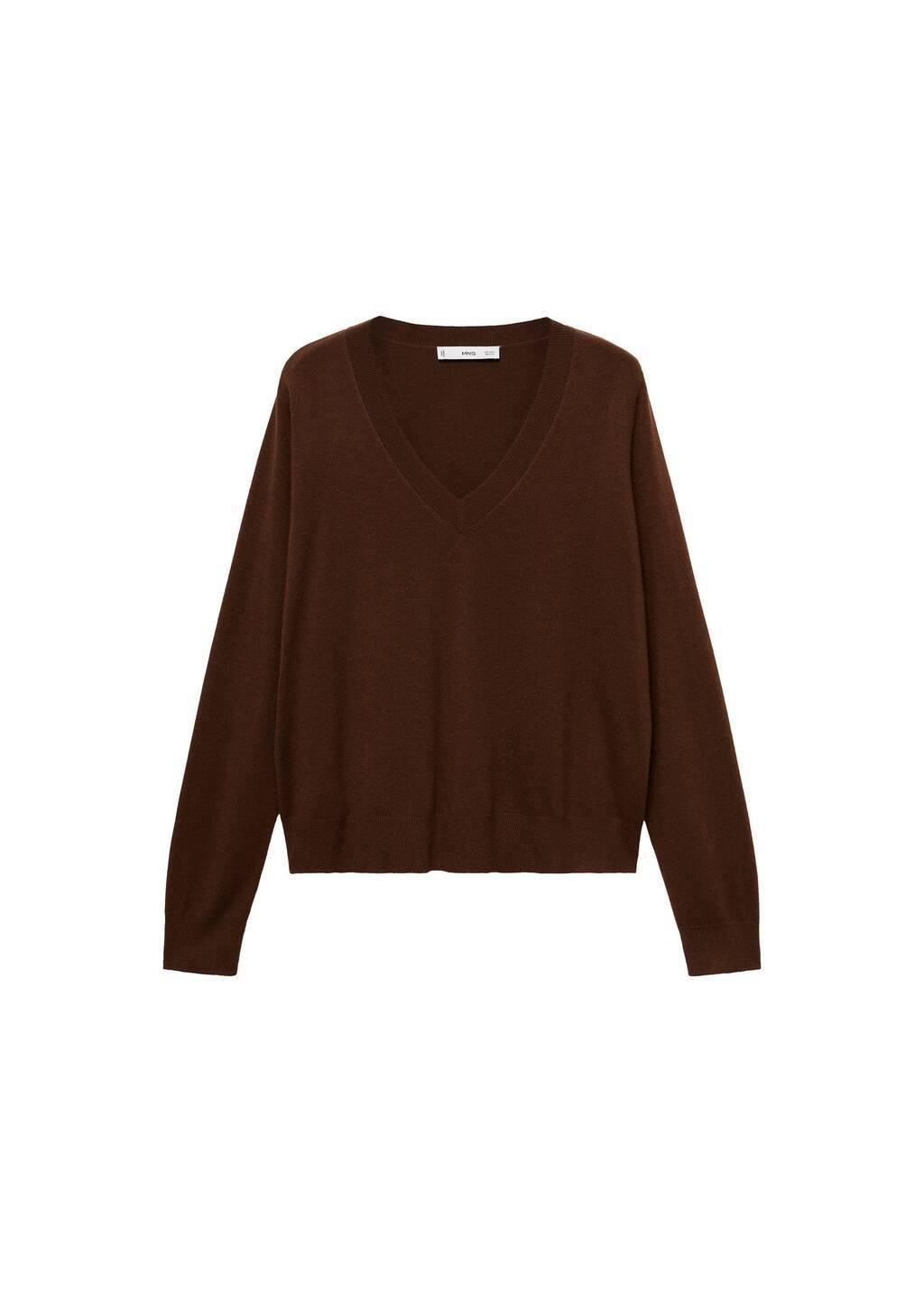 Brown V-Neck Knit Sweater, , large image number 2