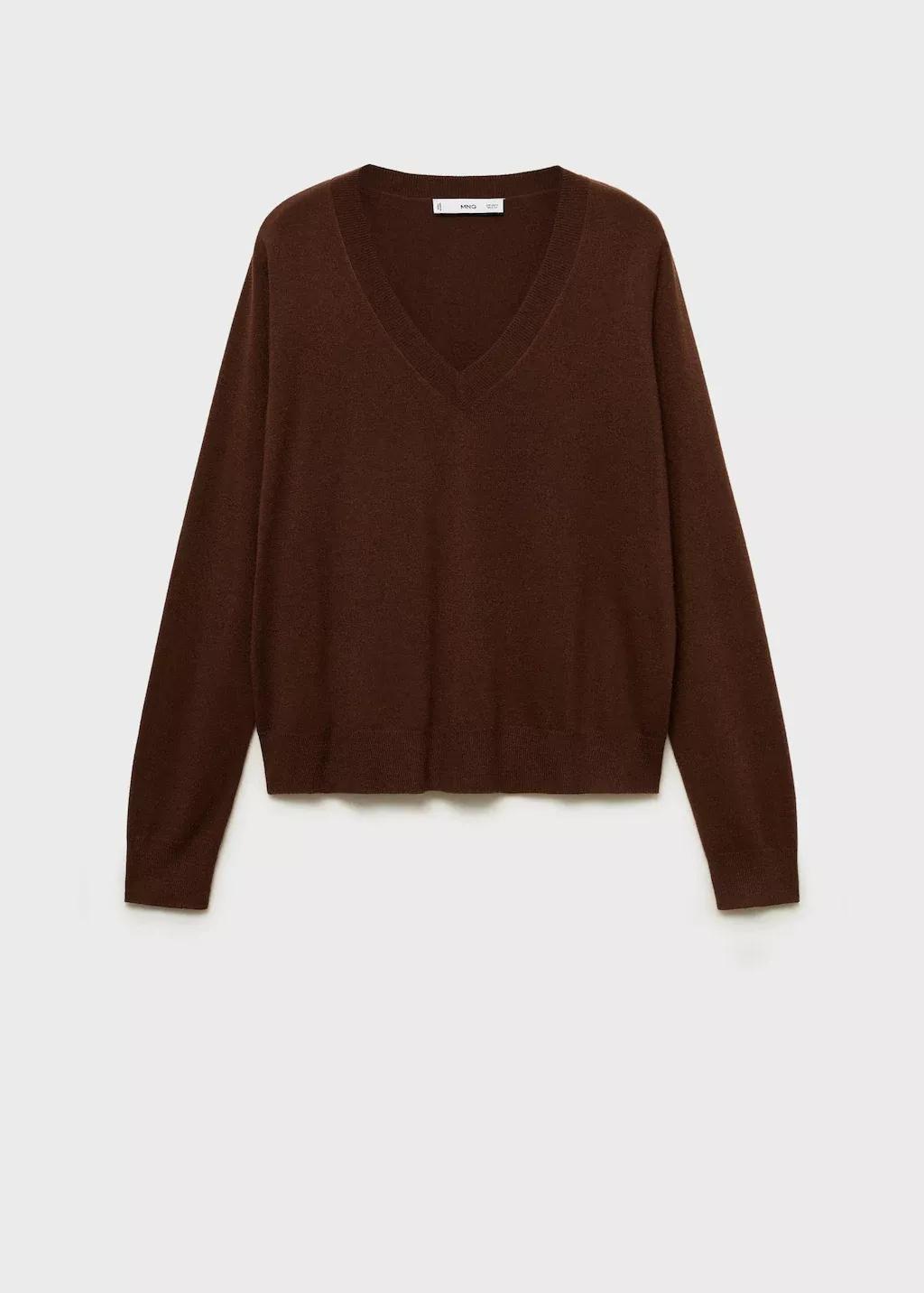 Brown V-Neck Knit Sweater, , large image number 4