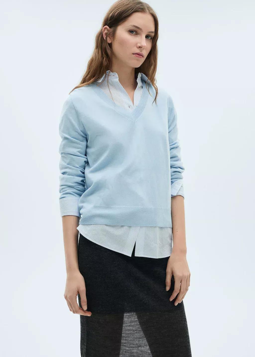 Blue Lt Pastel V-Neck Knit Sweater, , large image number 0