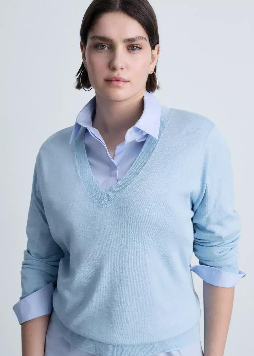 Blue Lt Pastel V-Neck Knit Sweater, , large image number 7