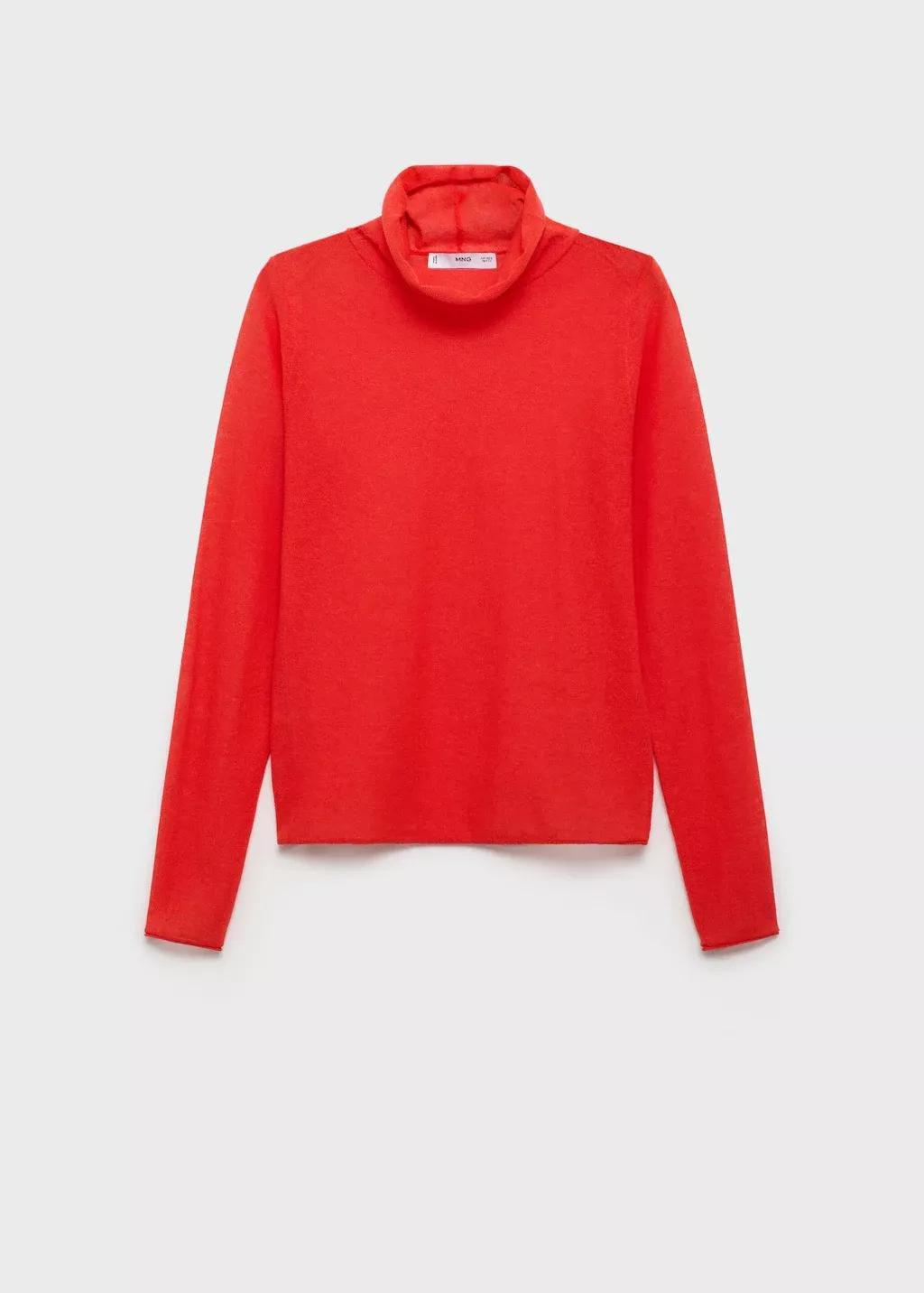 Red Semi-Transparent Turtleneck Sweater, , large image number 4